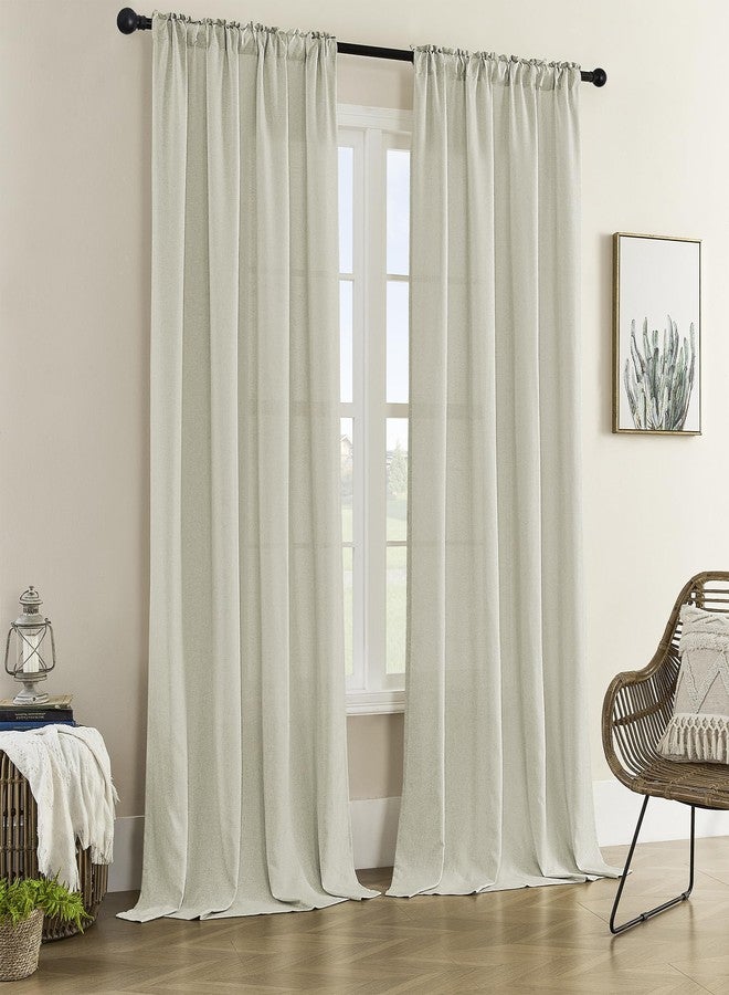 DONREN Linen Curtains 108 Inches Long for Living Room Bedroom 2 Panels Rod Pocket and Back Tab Light Filtering Large Window Drapes Ivory Natural Sheer Curtains 108 Inch for Patio - Image 2